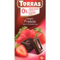 Шоколад Torras чорний 0% цукру з полуницею 75г