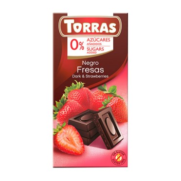 Шоколад Torras чорний 0% цукру з полуницею 75г