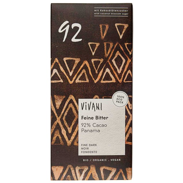 Шоколад чорний органічний 92% какао 80г, Vivani (Німеччина)